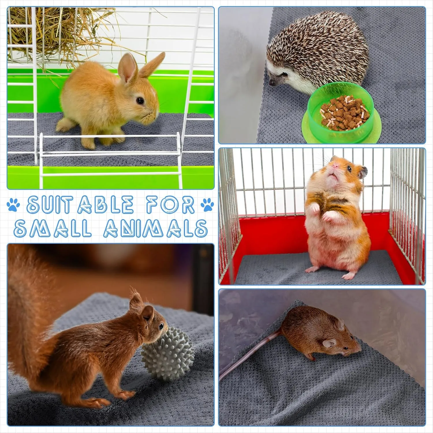 10 Pcs Guinea Pig Cage Liners Washable Rat Bedding for Guinea Pigs Controlling Absorbent Waterproof Pee Pads Blanket for Rabbits Hamster Small Animals Chinchilla(18 x 24 Inch,Gray)