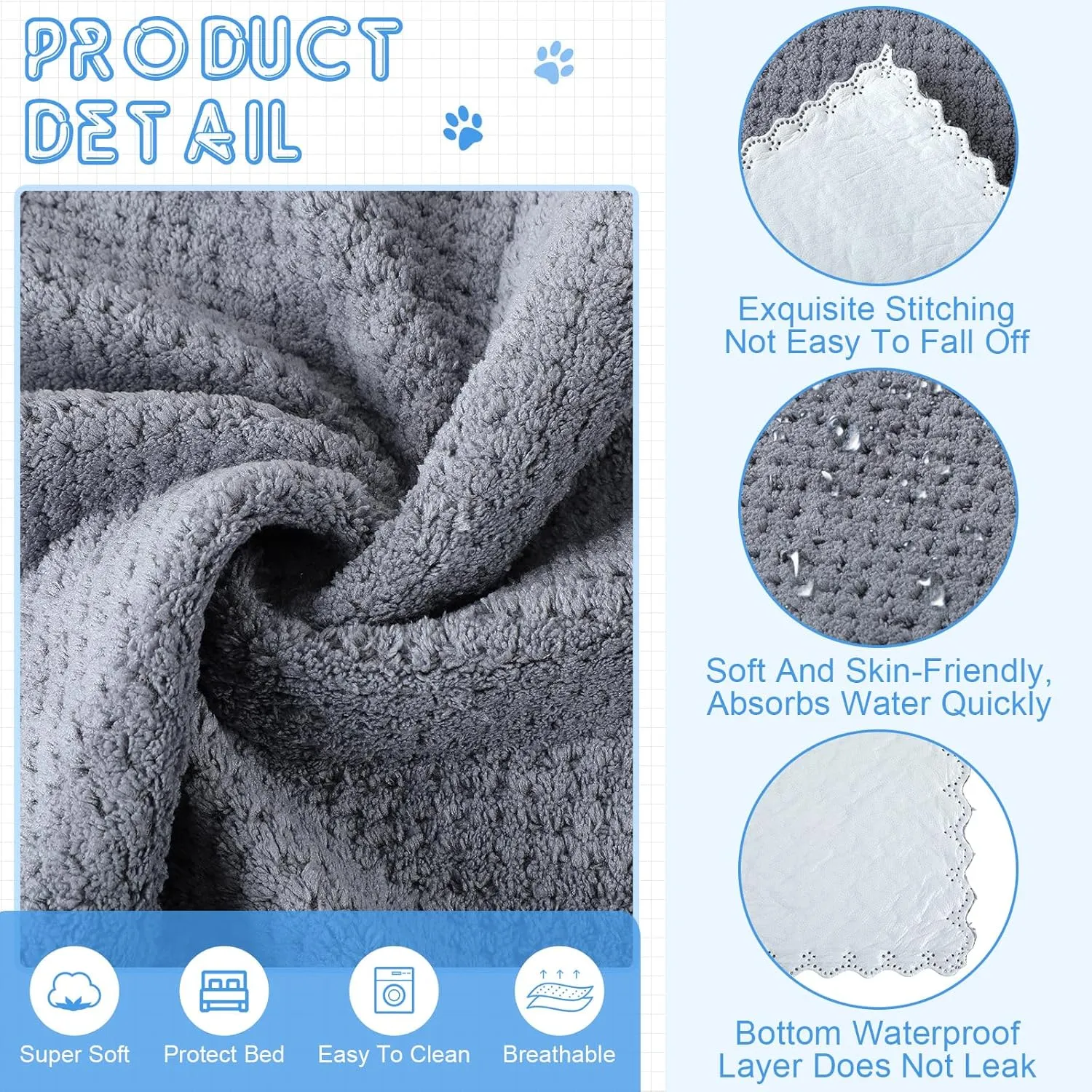 10 Pcs Guinea Pig Cage Liners Washable Rat Bedding for Guinea Pigs Controlling Absorbent Waterproof Pee Pads Blanket for Rabbits Hamster Small Animals Chinchilla(18 x 24 Inch,Gray)