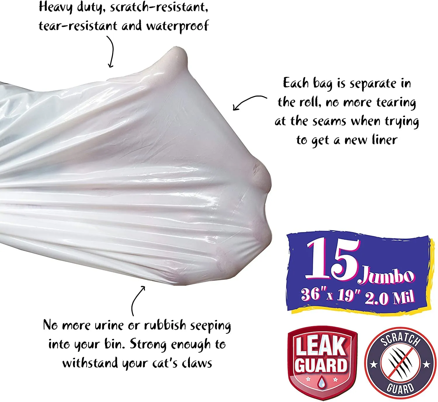 15 Count Fresh Kitty Litter Box Liners Super Thick, Durable, Easy Clean up Jumbo Drawstring Scented Litter Pan Box Liners, Bags for Pet Cats
