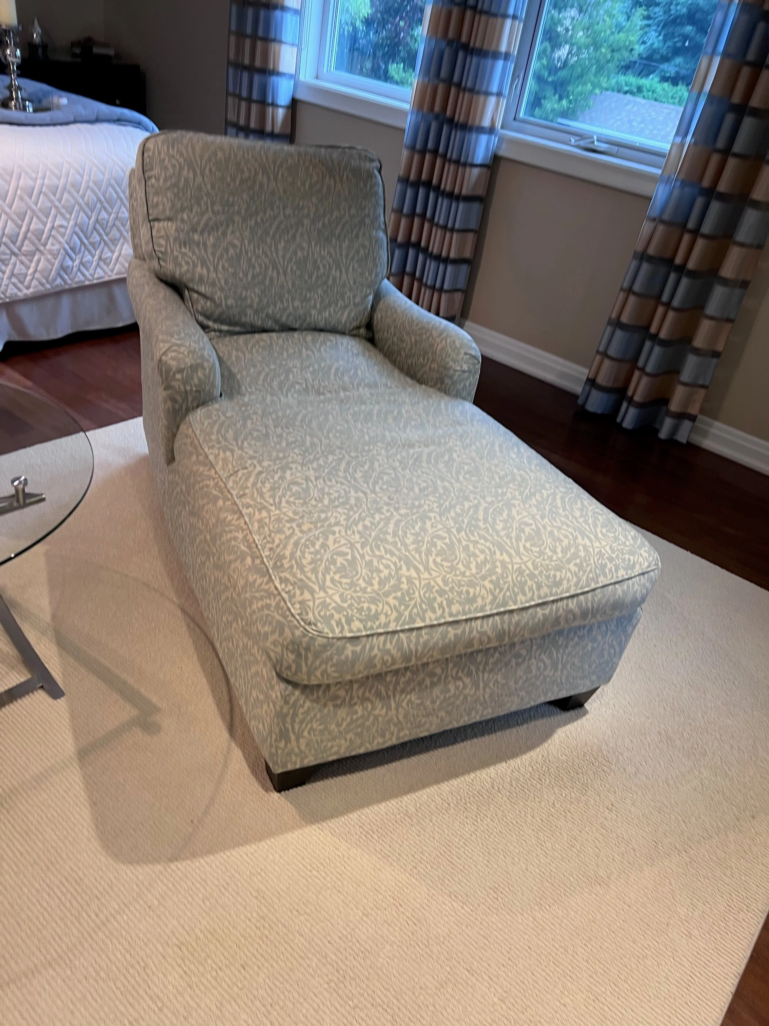 2 Blue & White Upholstered Chairs Loungers (*2 Available- Priced Individually)