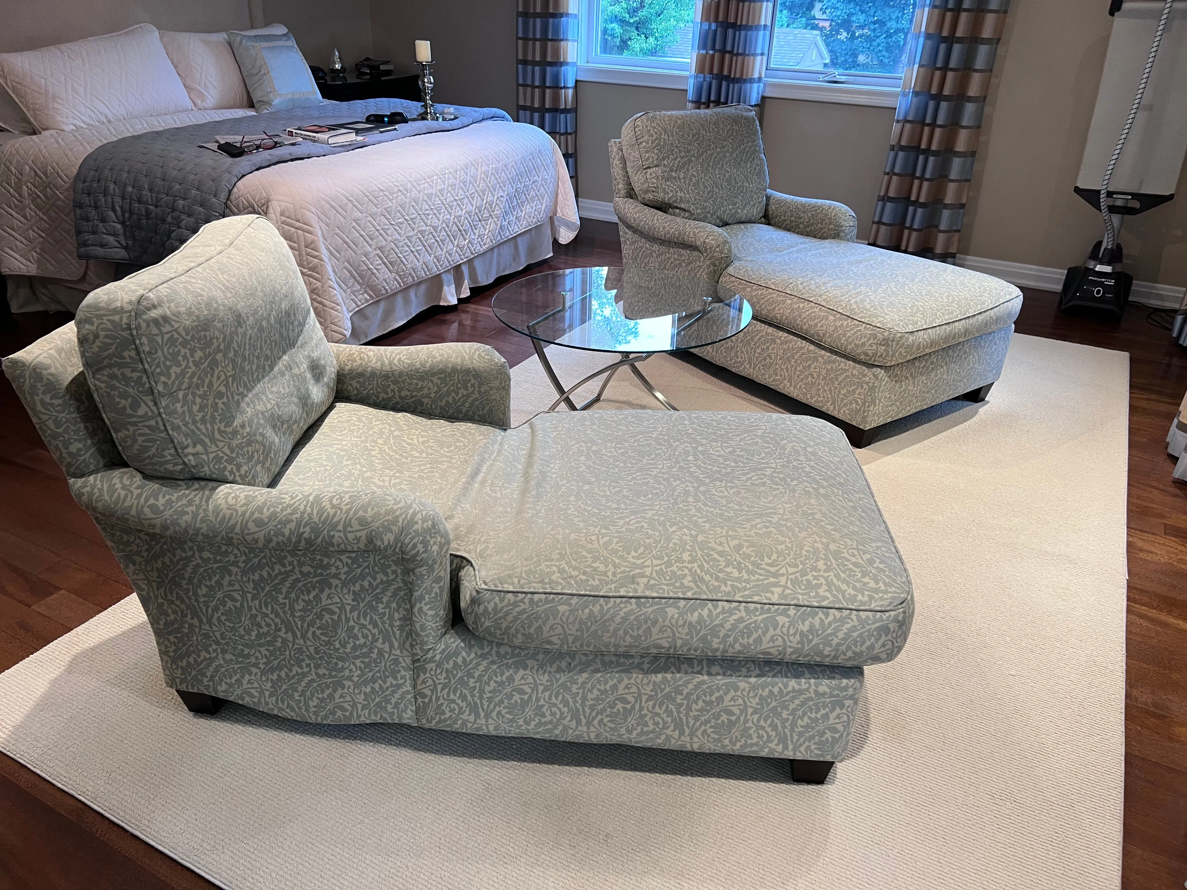 2 Blue & White Upholstered Chairs Loungers (*2 Available- Priced Individually)