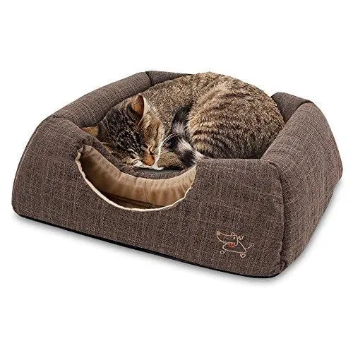 2-in-1 Cat Bed and Cave - with Plush Lining by Best Pet Supplies, Medium, Dark Brown