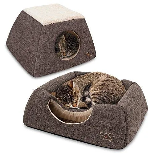 2-in-1 Cat Bed and Cave - with Plush Lining by Best Pet Supplies, Medium, Dark Brown