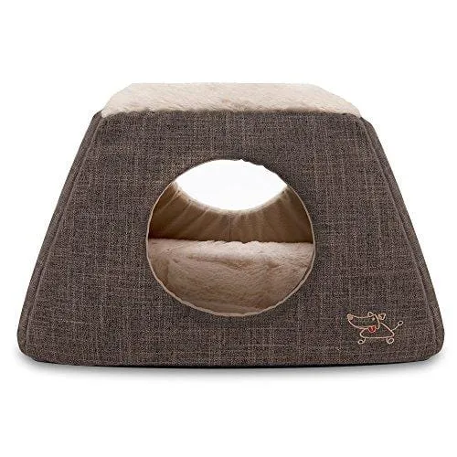 2-in-1 Cat Bed and Cave - with Plush Lining by Best Pet Supplies, Medium, Dark Brown