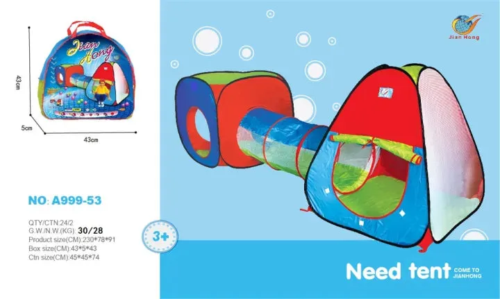 3 in 1 Children's, Kids Pop Up Play Tent and Tunnel Set -Foldable Pop up Kids Toddler Play Tent for Boys, Girls, Indoor Outdoor Use with Tunnel