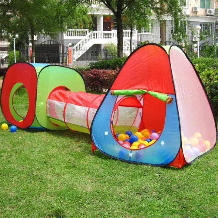 3 in 1 Children's, Kids Pop Up Play Tent and Tunnel Set -Foldable Pop up Kids Toddler Play Tent for Boys, Girls, Indoor Outdoor Use with Tunnel