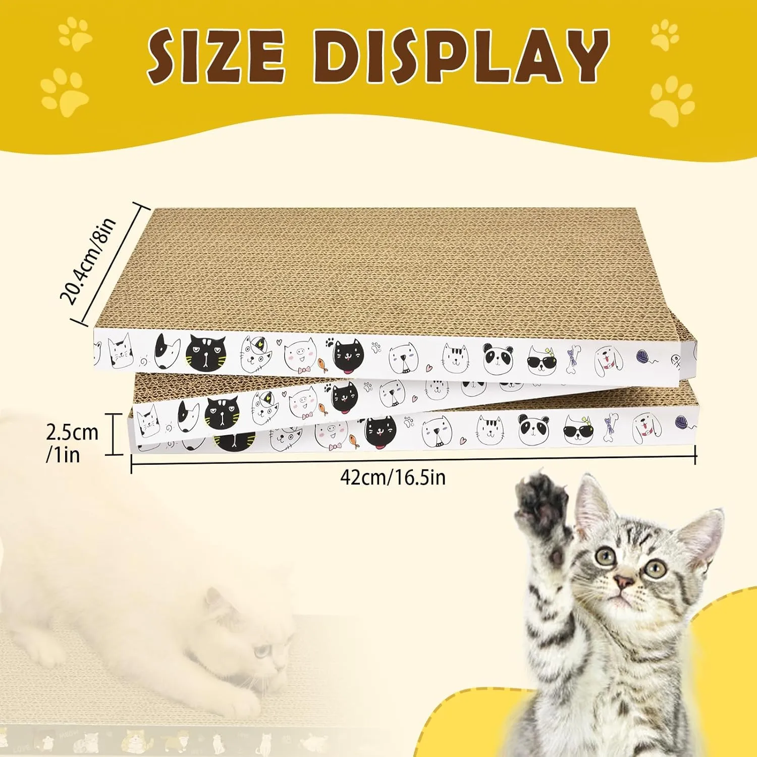 3 Pack Cardboard Cat Scratcher Refill Cat Scratch Pad Durable Cat Scratchers for Indoor Cats Kitten 16.5 x 8 x1 Inch Reversible Cat Scratching Board to Protect The Furniture (Lovely Pets)