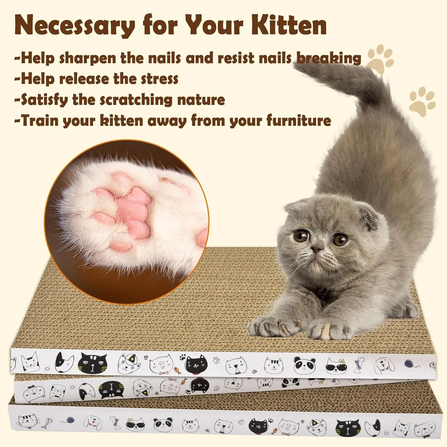3 Pack Cardboard Cat Scratcher Refill Cat Scratch Pad Durable Cat Scratchers for Indoor Cats Kitten 16.5 x 8 x1 Inch Reversible Cat Scratching Board to Protect The Furniture (Lovely Pets)