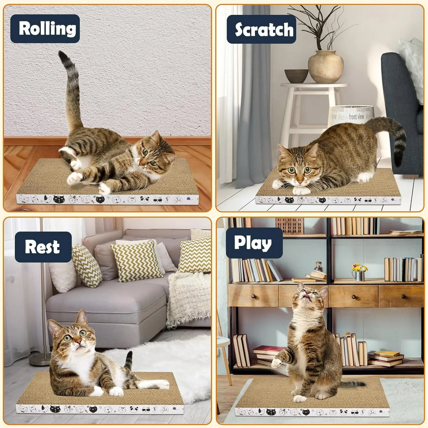 3 Pack Cardboard Cat Scratcher Refill Cat Scratch Pad Durable Cat Scratchers for Indoor Cats Kitten 16.5 x 8 x1 Inch Reversible Cat Scratching Board to Protect The Furniture (Lovely Pets)