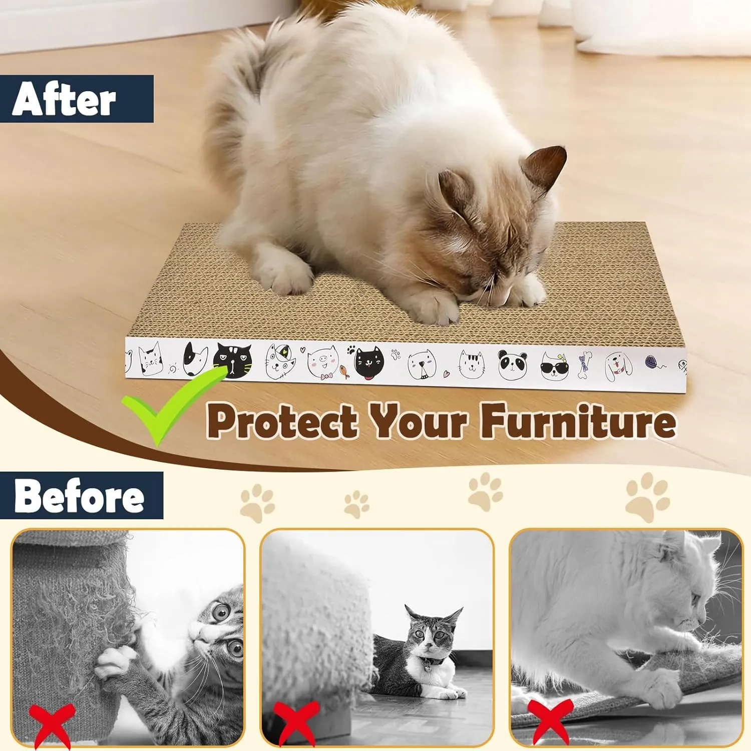 3 Pack Cardboard Cat Scratcher Refill Cat Scratch Pad Durable Cat Scratchers for Indoor Cats Kitten 16.5 x 8 x1 Inch Reversible Cat Scratching Board to Protect The Furniture (Lovely Pets)