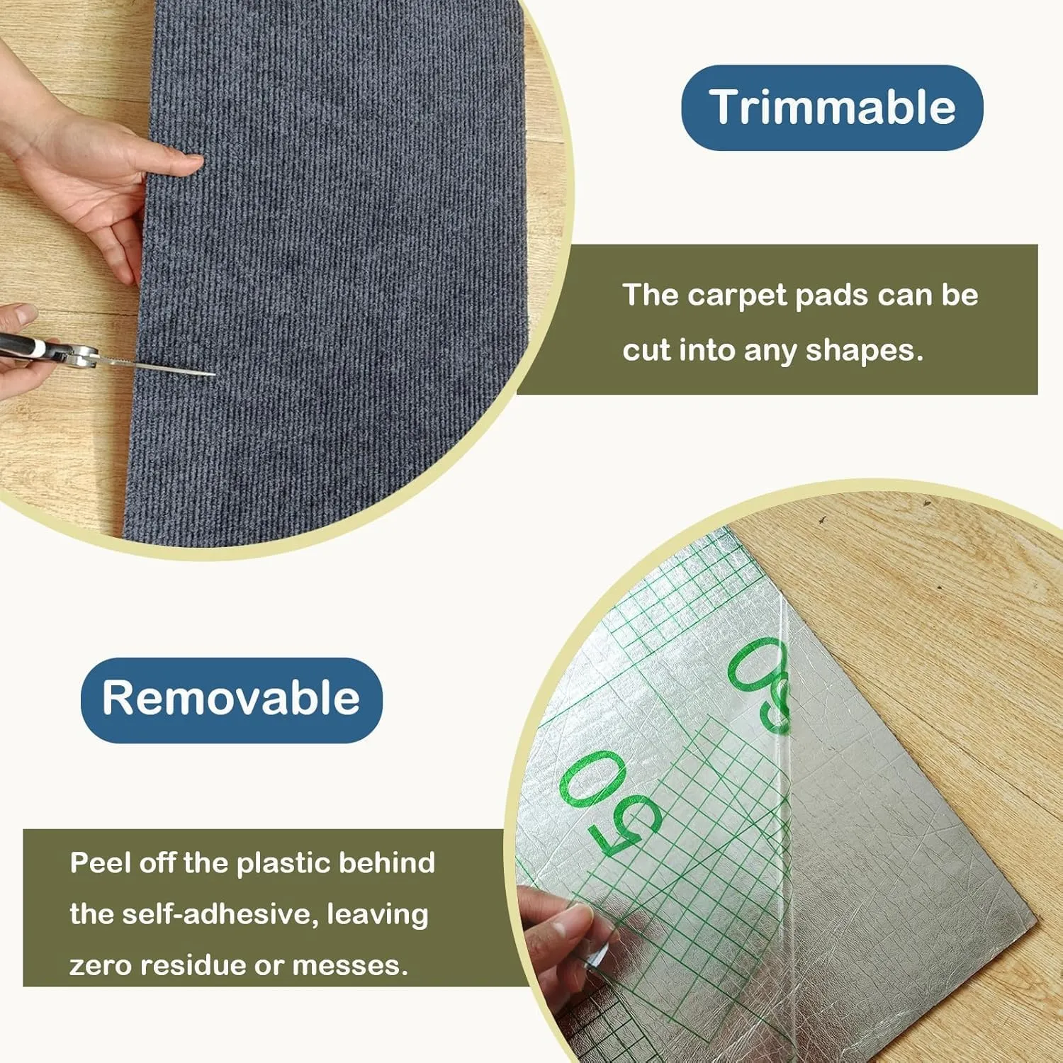 3Pack Cat Scratching Mat, 23.6 x 11.8 in Trimmable Self-Adhesive Cat Scratch Carpet DIY Climbing Cat Scratcher Cat Tree Shelves Couch Furniture Protector (Light Grey)