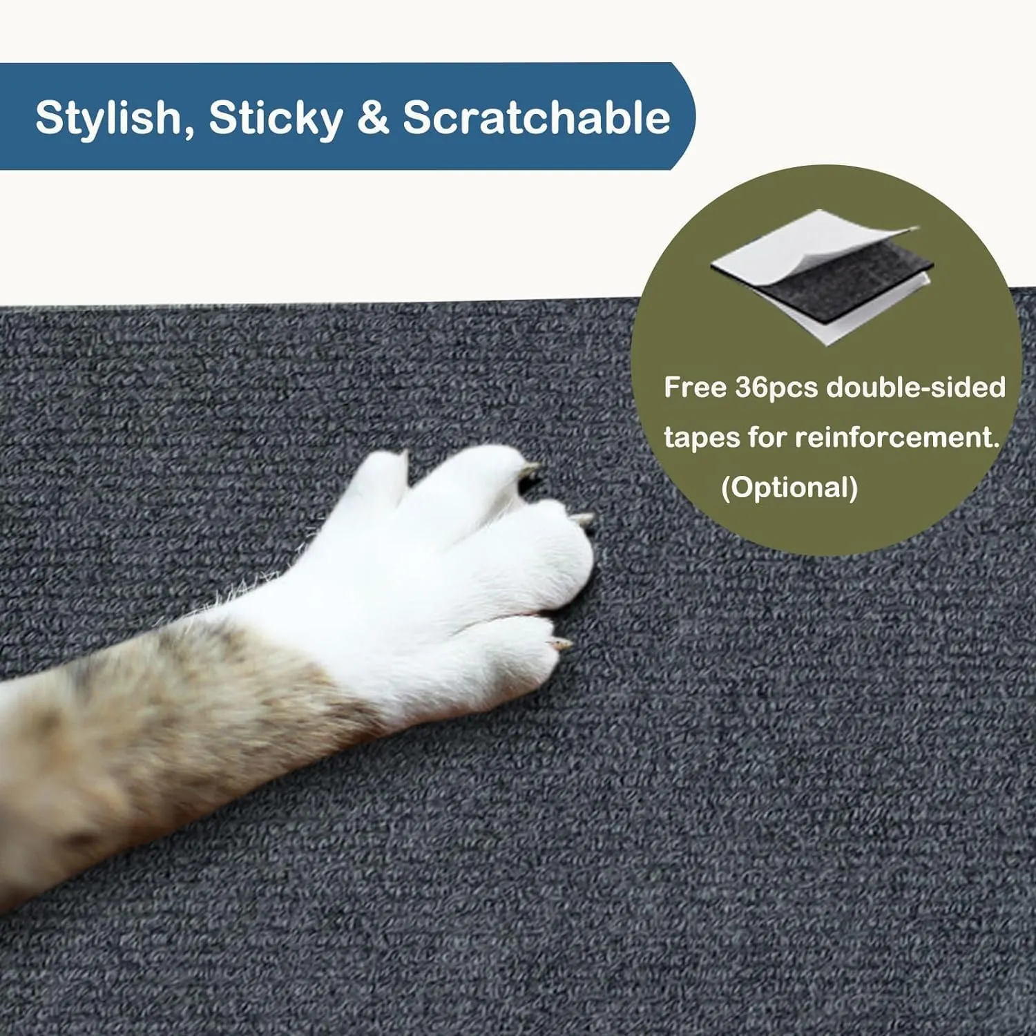 3Pack Cat Scratching Mat, 23.6 x 11.8 in Trimmable Self-Adhesive Cat Scratch Carpet DIY Climbing Cat Scratcher Cat Tree Shelves Couch Furniture Protector (Light Grey)