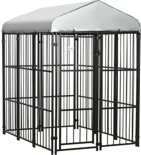 6' x 4' Dog Kennel, Outdoor Dog Playpen Run with Waterproof, UV Resistant Canopy, Heavy-Duty Chain Link for Medium and Large Dogs