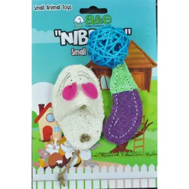 A &E Cages Nibbles Small Animal Loofah Chew Toy Eggplant-Ball-Mouse; 1ea