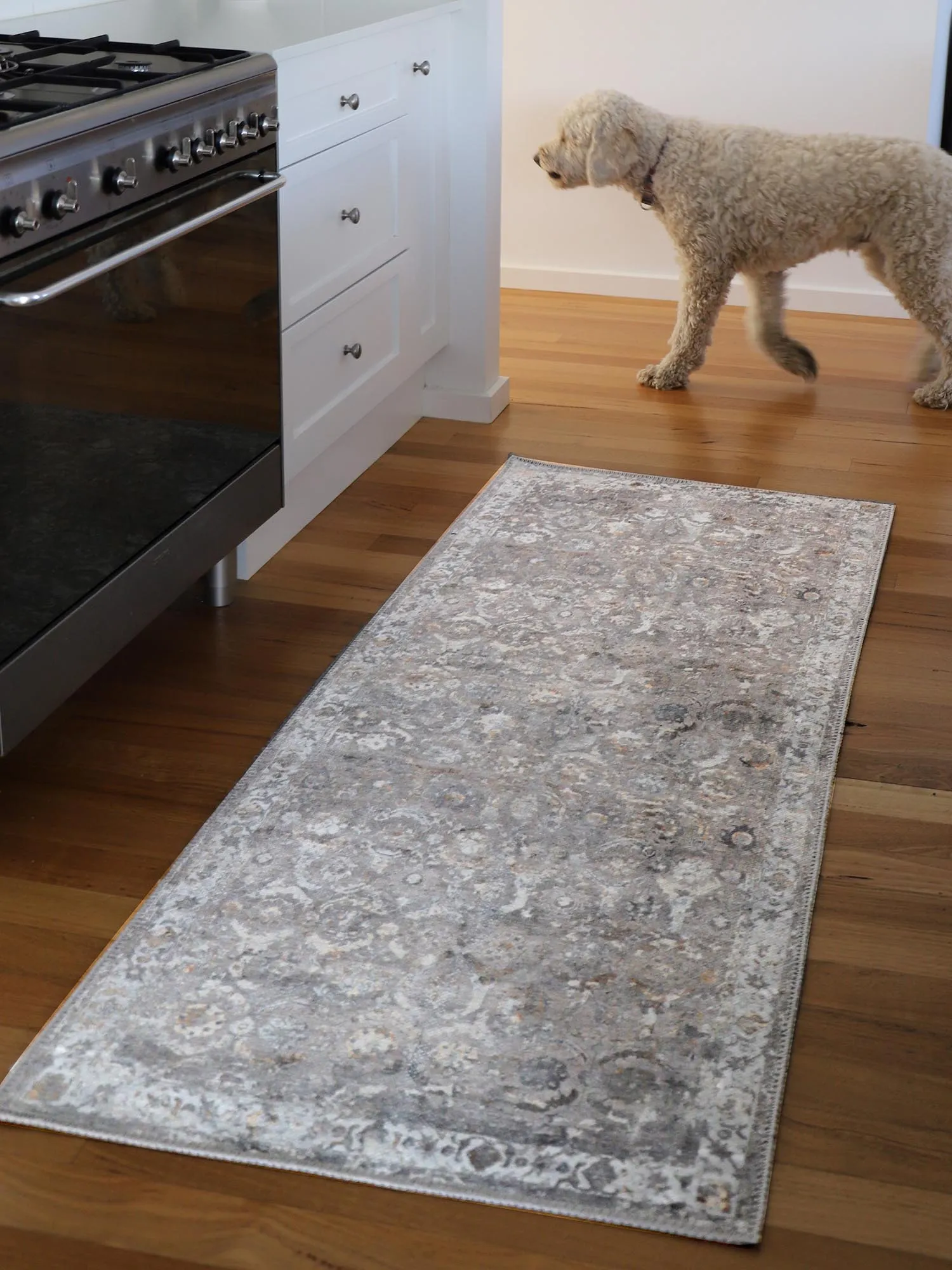 Ava Grey and Gold Traditional Distressed Washable Runner Rug*NO RETURNS UNLESS FAULTY