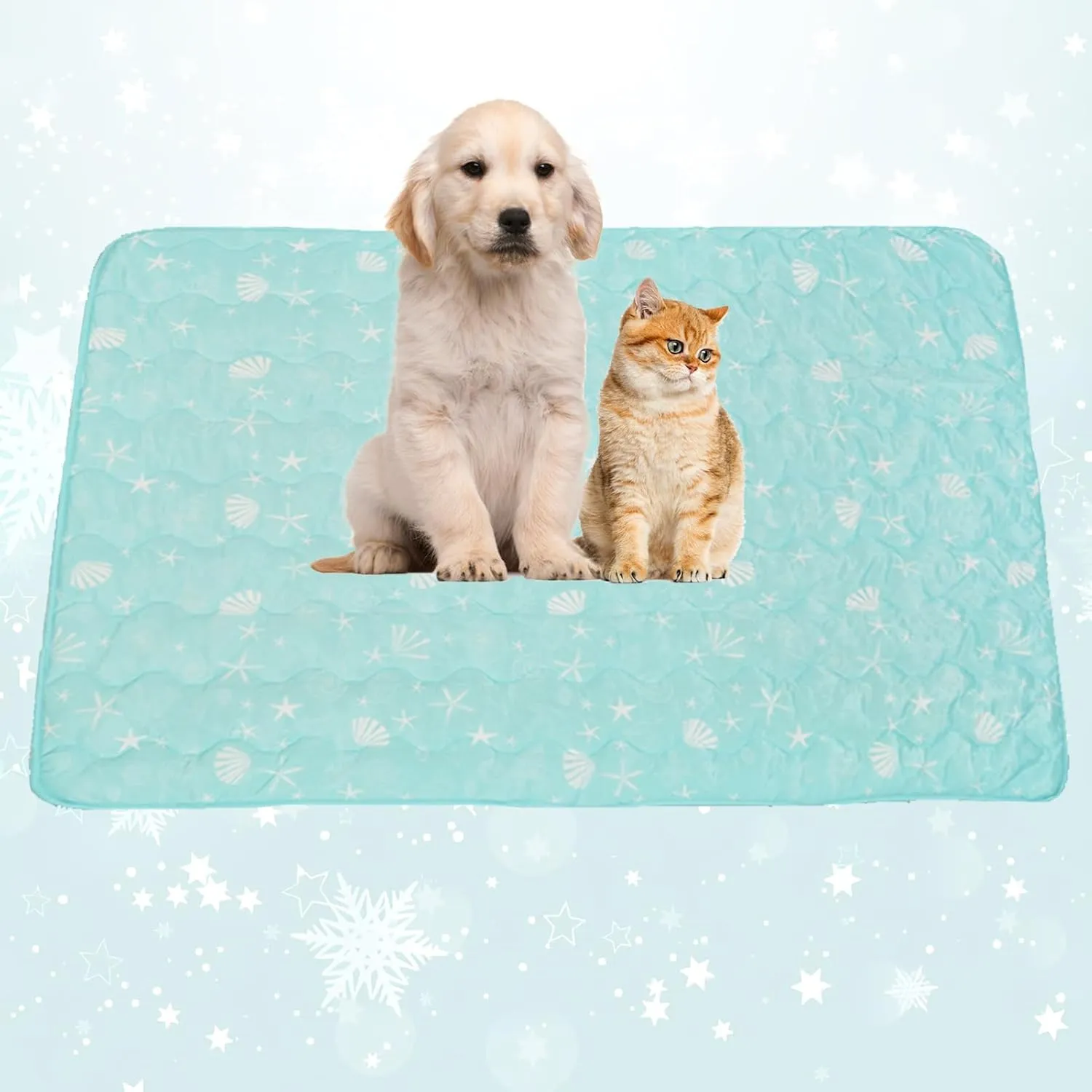 BAMY Cat Cooling Blanket Summer Dog Silk Quilt Pet Mat Cushion Washable Kitten Ice Pad for Bed Couch Sofa, Soft Liquid Pee Proof Pet Furniture (Blue, Large)