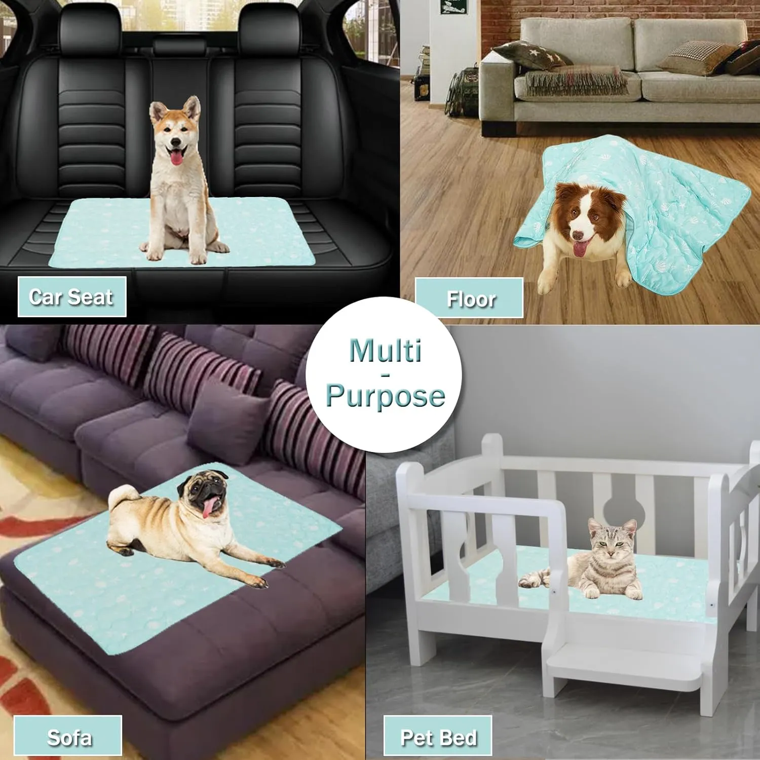 BAMY Cat Cooling Blanket Summer Dog Silk Quilt Pet Mat Cushion Washable Kitten Ice Pad for Bed Couch Sofa, Soft Liquid Pee Proof Pet Furniture (Blue, Large)