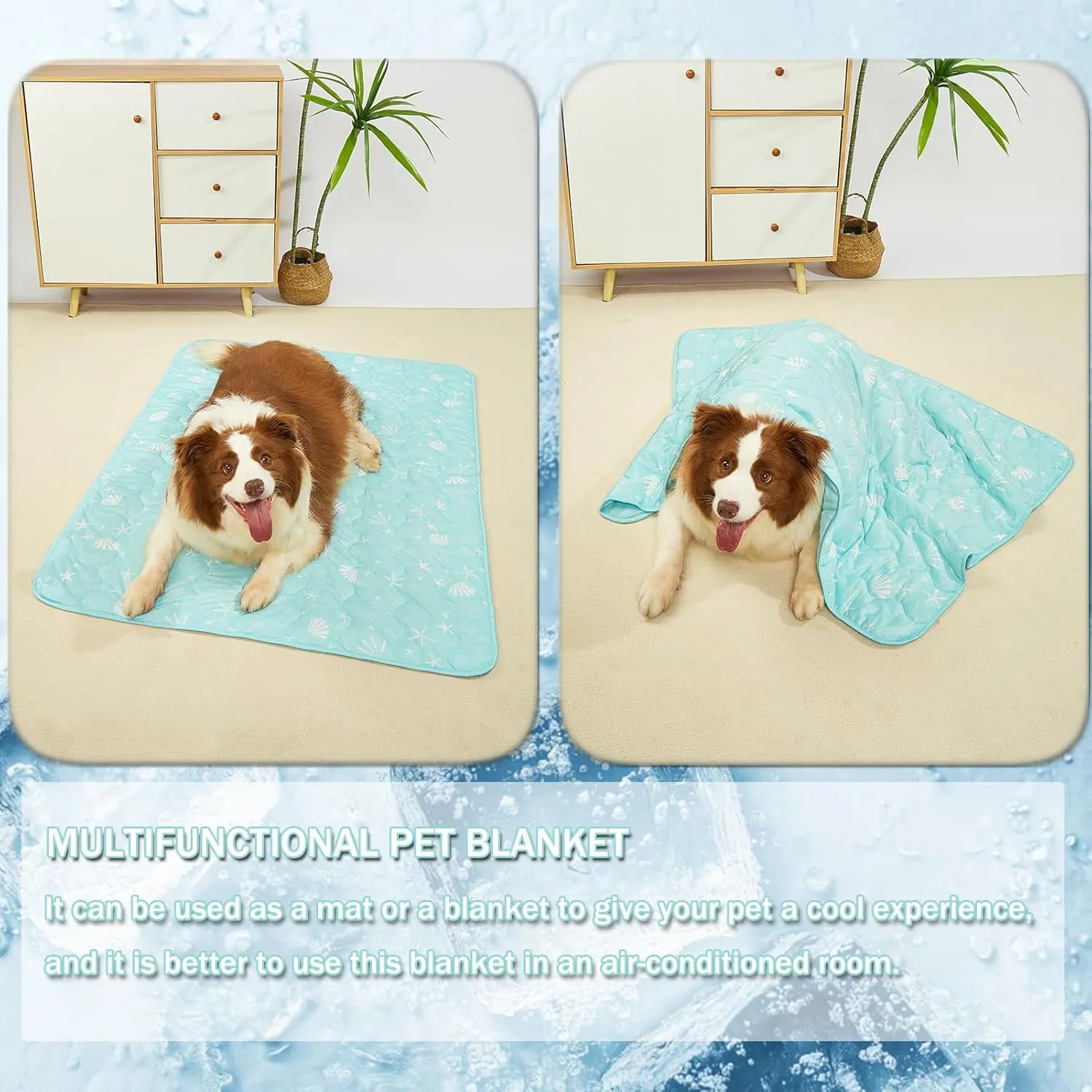 BAMY Cat Cooling Blanket Summer Dog Silk Quilt Pet Mat Cushion Washable Kitten Ice Pad for Bed Couch Sofa, Soft Liquid Pee Proof Pet Furniture (Blue, Large)