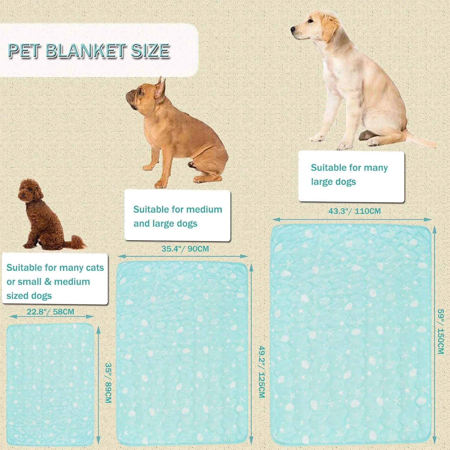 BAMY Cat Cooling Blanket Summer Dog Silk Quilt Pet Mat Cushion Washable Kitten Ice Pad for Bed Couch Sofa, Soft Liquid Pee Proof Pet Furniture (Blue, Large)