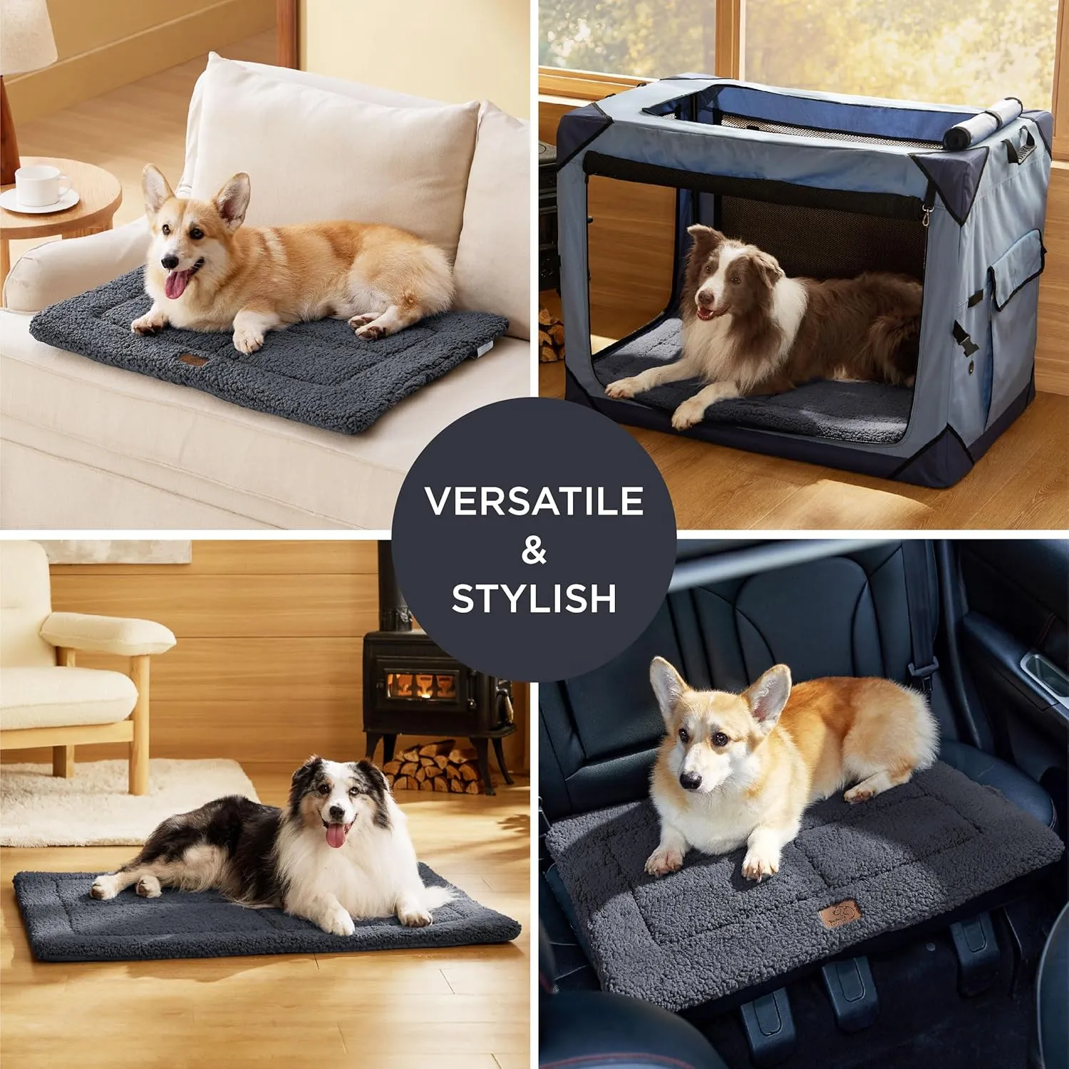 Bedsure Washable Dog Crate Bed for Large Dogs, Reversible Foam Floor Dog Mat, Lightweight Travel Flat Pet Beds for Indoor & Outdoor Dogs (35" x 23", Dark Grey)