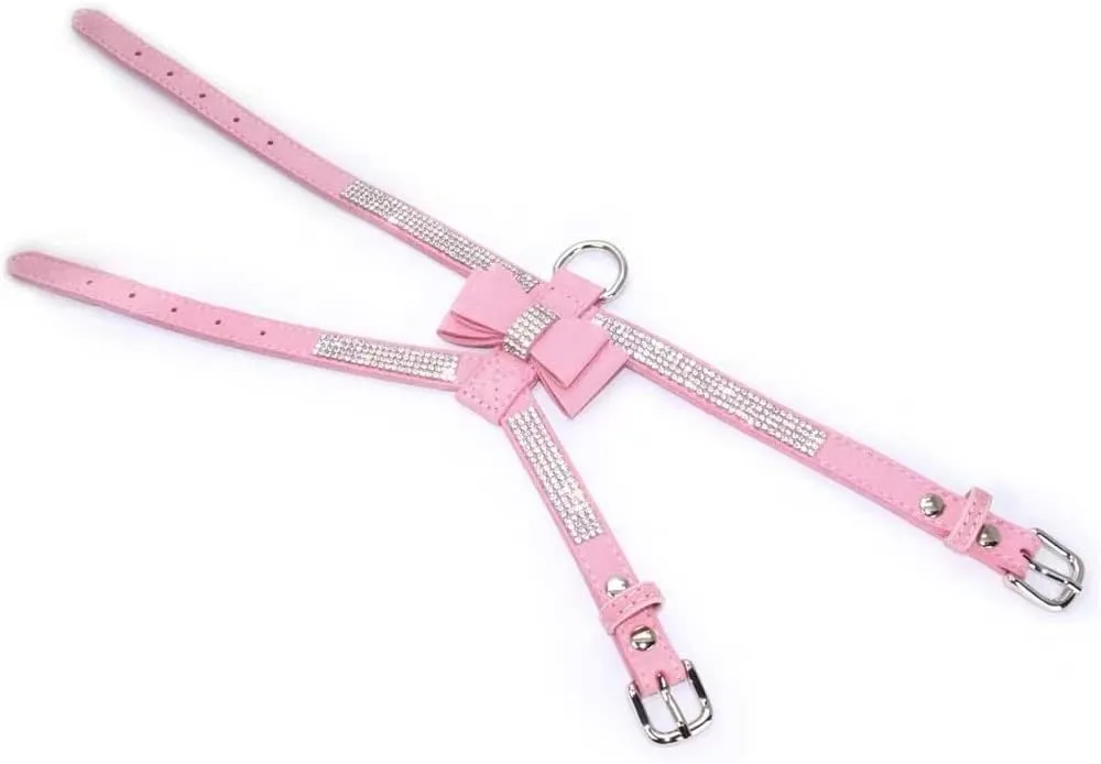 Bling Dog Harness for Girls,Rhinestone Cat Vest Harnesses with Bow Tie Puppy Kitty Cute Fancy Sparkling Pretty Crystal Diamond for Small Pet Yorkie Chihuahua,Pink XXS