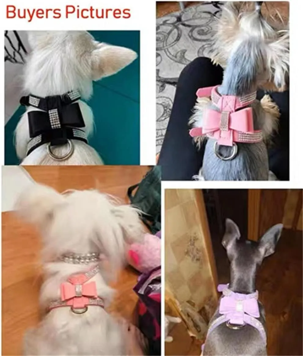 Bling Dog Harness for Girls,Rhinestone Cat Vest Harnesses with Bow Tie Puppy Kitty Cute Fancy Sparkling Pretty Crystal Diamond for Small Pet Yorkie Chihuahua,Pink XXS