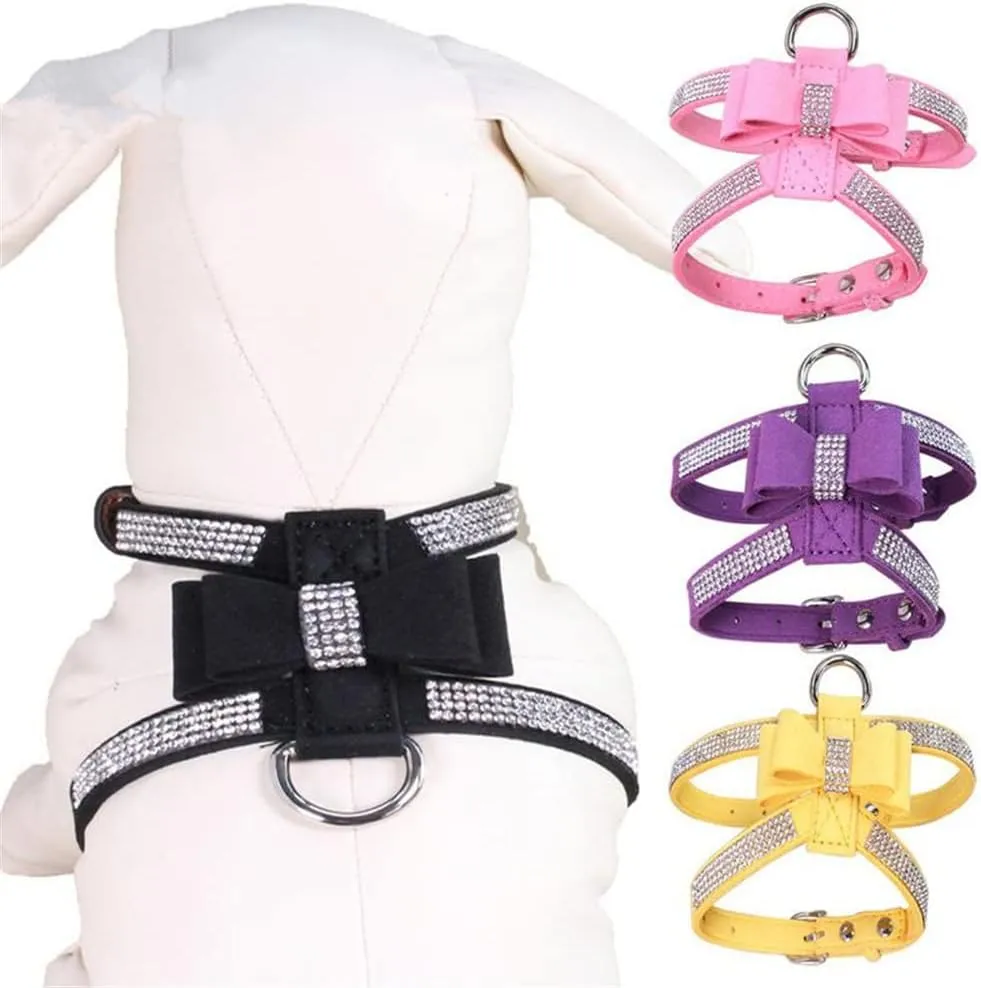 Bling Dog Harness for Girls,Rhinestone Cat Vest Harnesses with Bow Tie Puppy Kitty Cute Fancy Sparkling Pretty Crystal Diamond for Small Pet Yorkie Chihuahua,Pink XXS