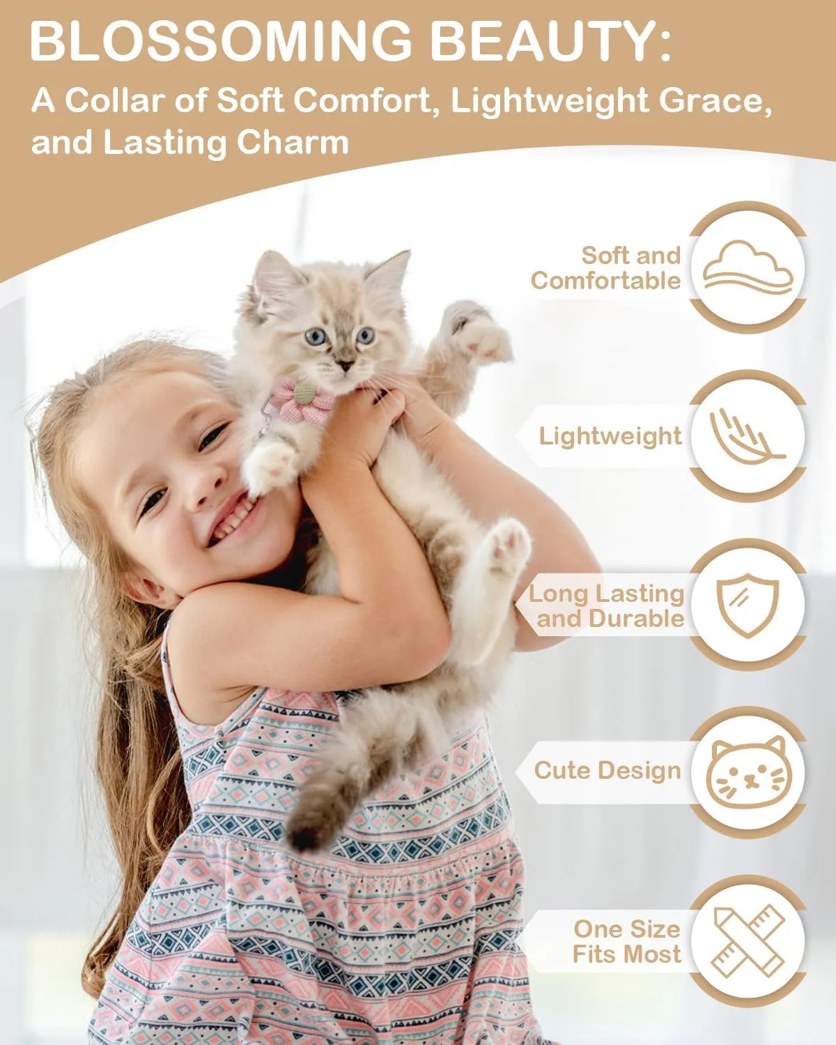 Breakaway Cat Collar with Bells - Adjustable Kitten Collar, Cute Cat Collar (Pink)