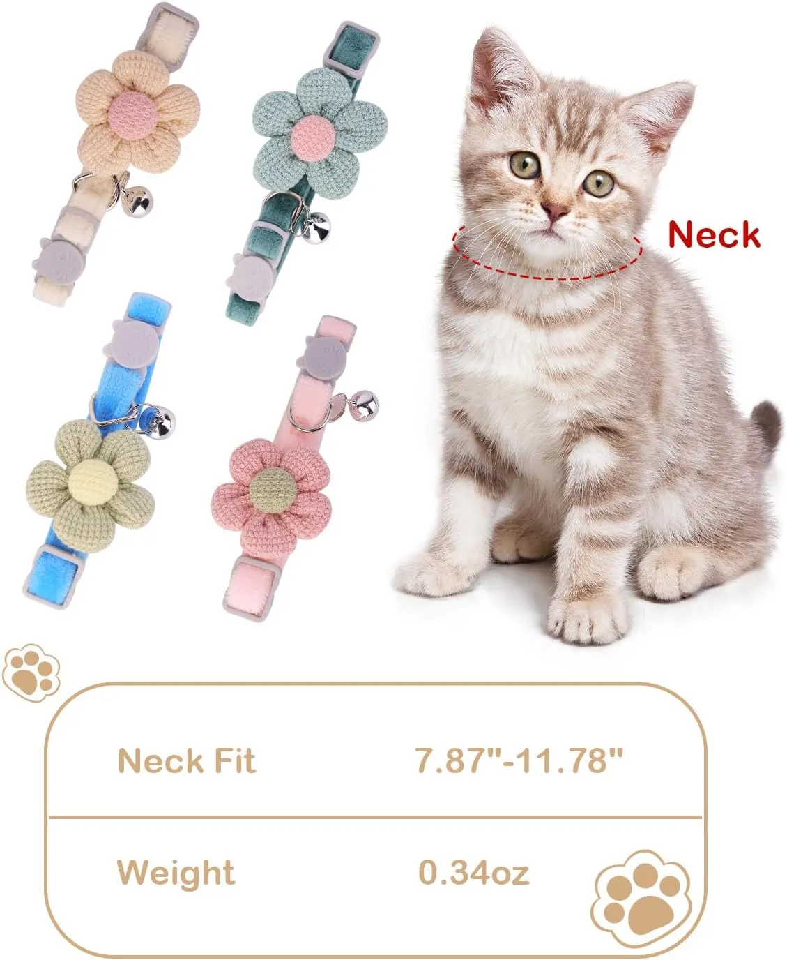Breakaway Cat Collar with Bells - Adjustable Kitten Collar, Cute Cat Collar (Pink)