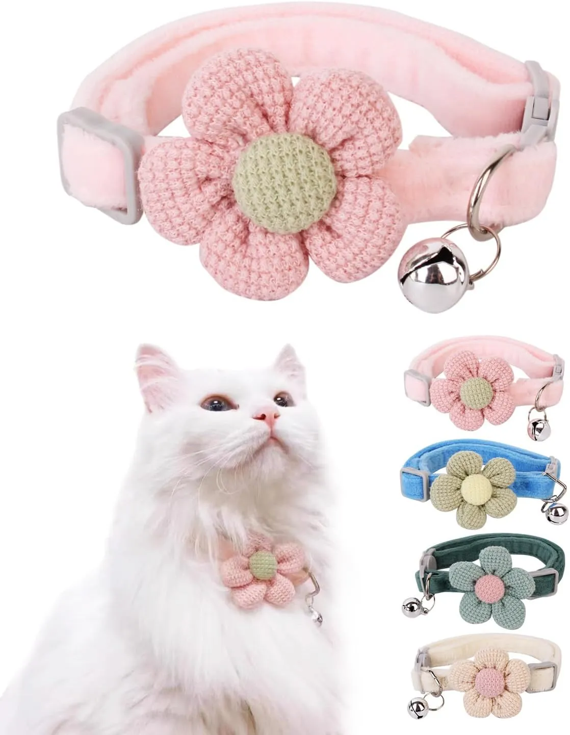 Breakaway Cat Collar with Bells - Adjustable Kitten Collar, Cute Cat Collar (Pink)
