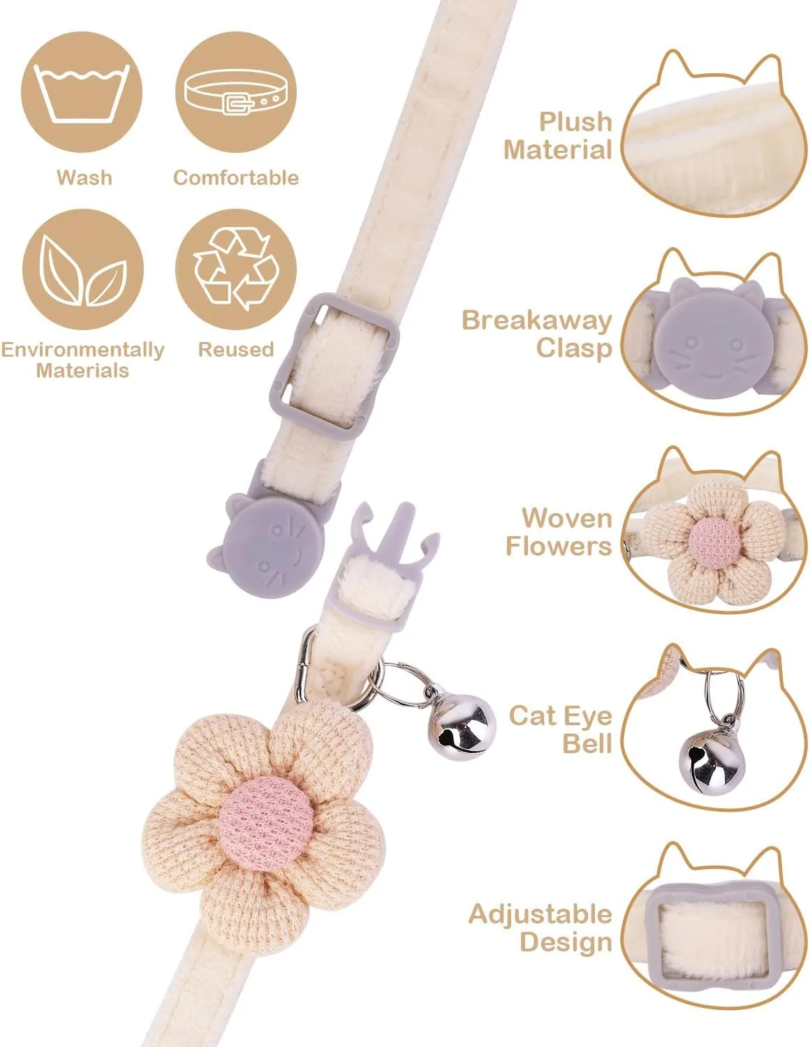 Breakaway Cat Collar with Bells - Adjustable Kitten Collar, Cute Cat Collar (Pink)