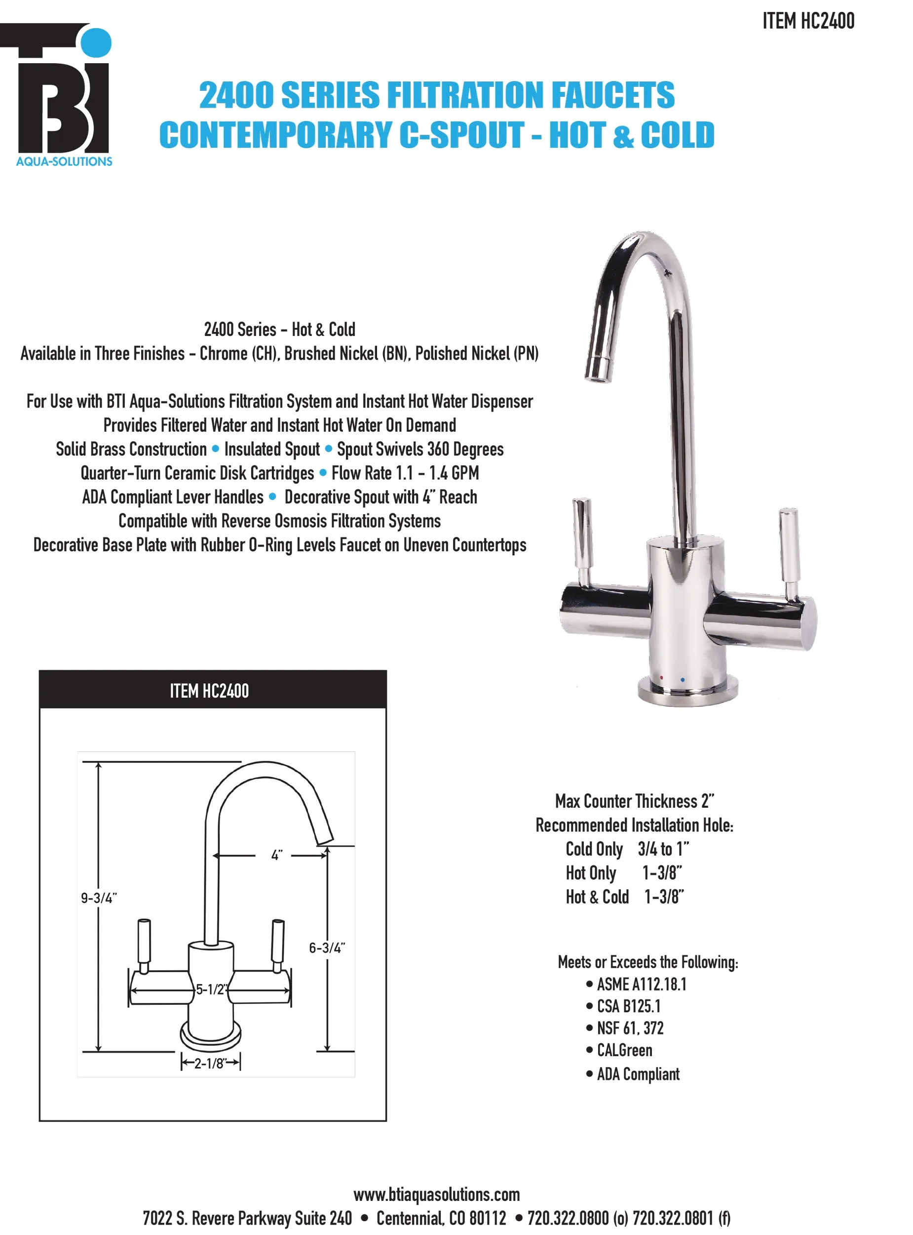 BTI HC2400 Contemporary C-Spout Hot/Cold Filtration Faucet