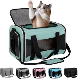 Cat Carrier Soft Sided Breathable Mesh Cat Carrier Airline Approved Dog Carrier Pet Carrier for Pets up to 15 Lbs Portable Dog Travel Carrier with Soft Pad for Small Medium Pets Puppies 17 * 11 * 11