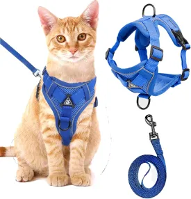 Cat Harness and Leash Set,Escape Proof Adjustable Soft Lightweight Kittens Vest Harnesses with Reflective Strips for Small Medium Large Cats,Walking Travel cat Harness Outdoor