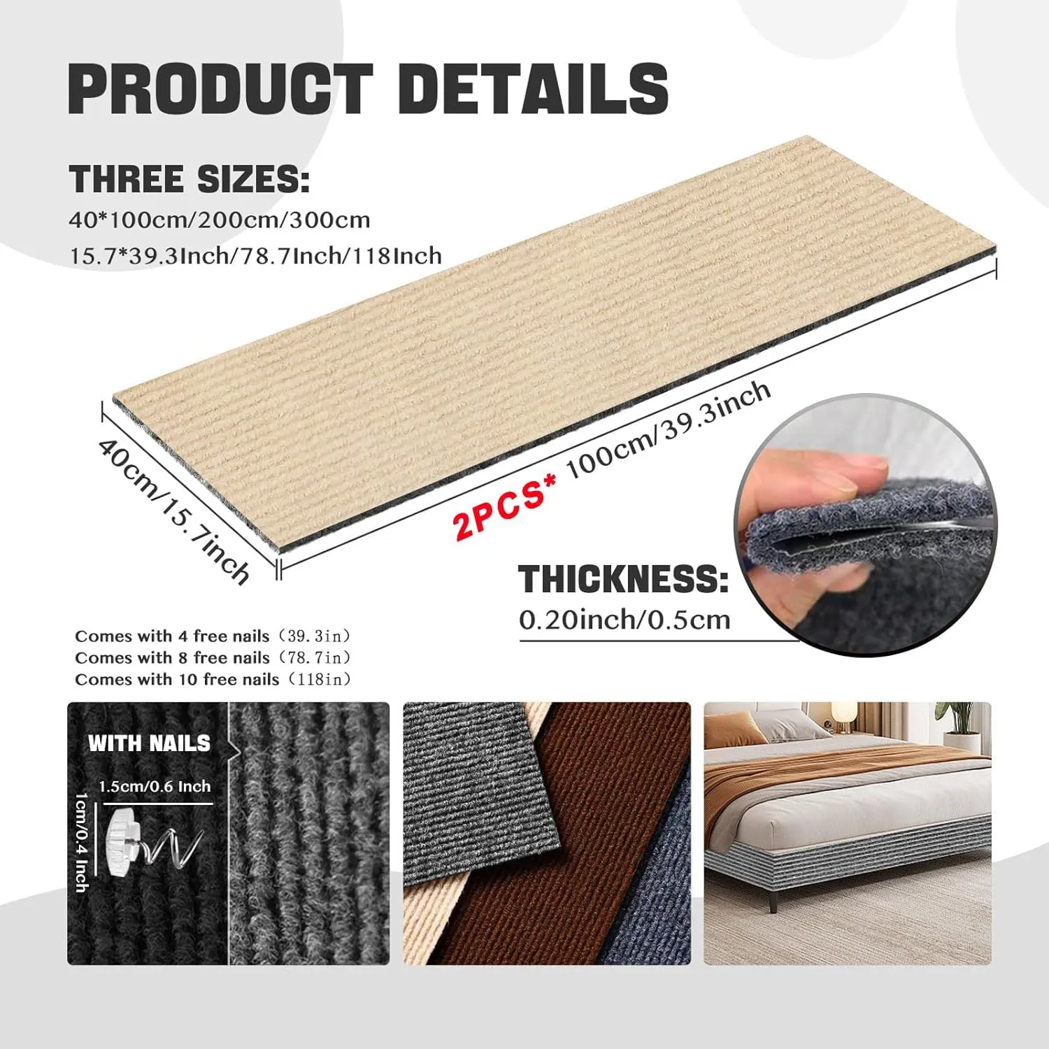 Cat Scratching Carpet Mat, Self-Adhesive Trimmable Cat Climbing Post Covered Pad Replacement for DIY Cat Tree Shelf Steps Couch Corner Wall Cat Scratcher Furniture Protector (Khaki, 78.7x15.8Inch)