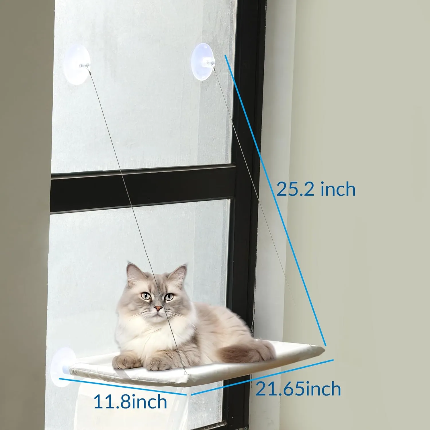 Cat Window Perch - Cozy Hammock Bed, 21.65x11.8 Inch, Heavy Duty Suction Cups, Enjoy the View (Grey With Bed Mat)