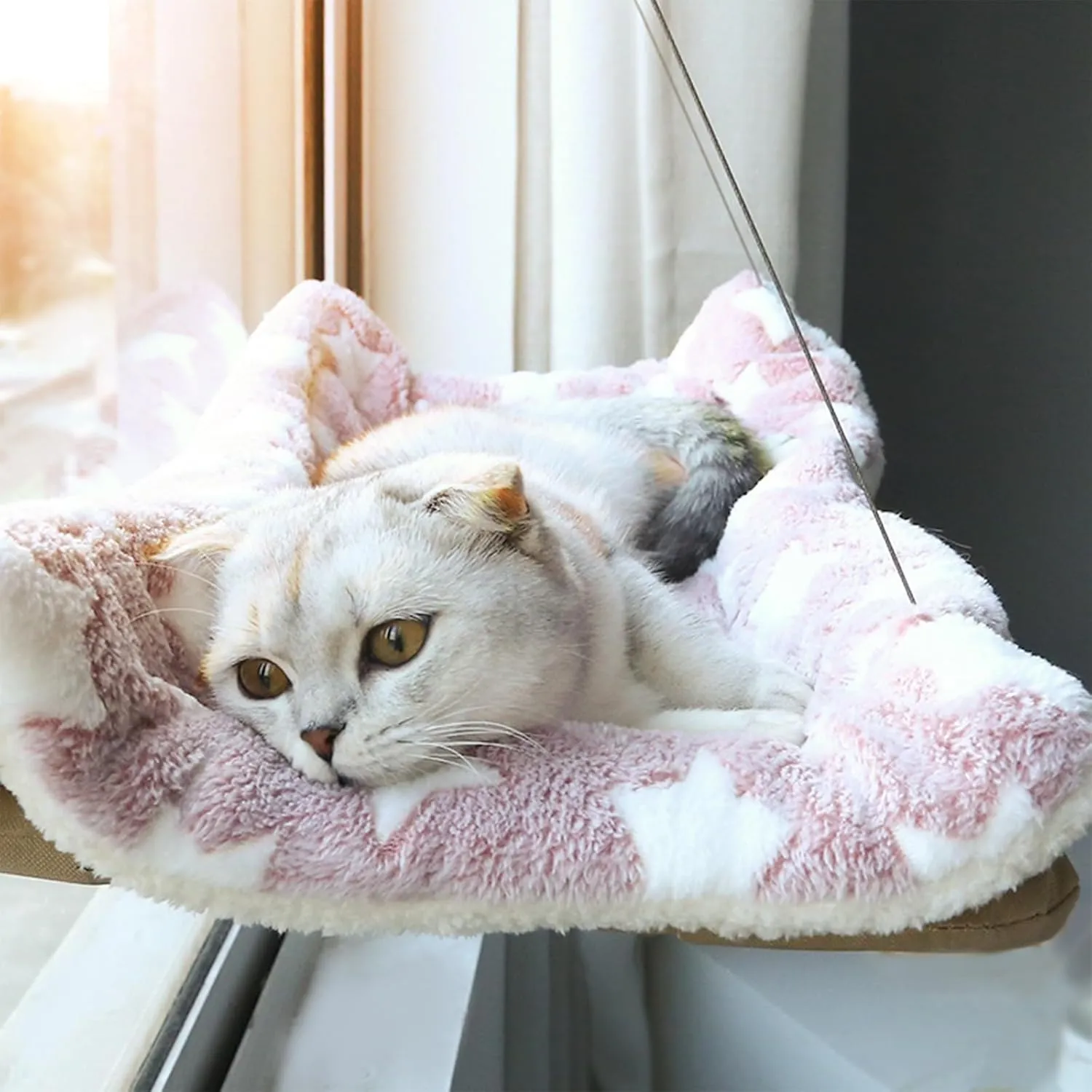 Cat Window Perch - Cozy Hammock Bed, 21.65x11.8 Inch, Heavy Duty Suction Cups, Enjoy the View (Grey With Bed Mat)