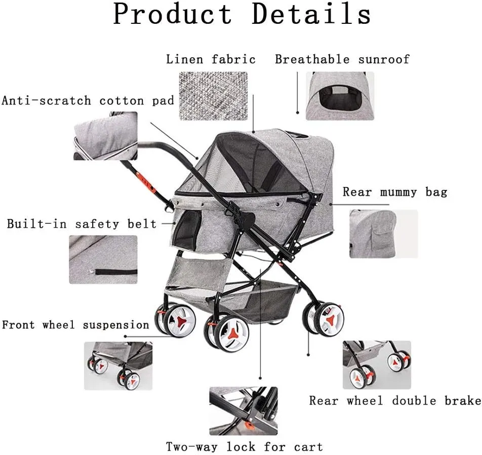 Cat/Dog Stroller Easy One-Hand Fold 4 Wheel Dog Strollers for Medium Small Dogs Reversible Push Handle Pet Stroller Puppy & Kitten Carrier Extended Cockpit (Blue)