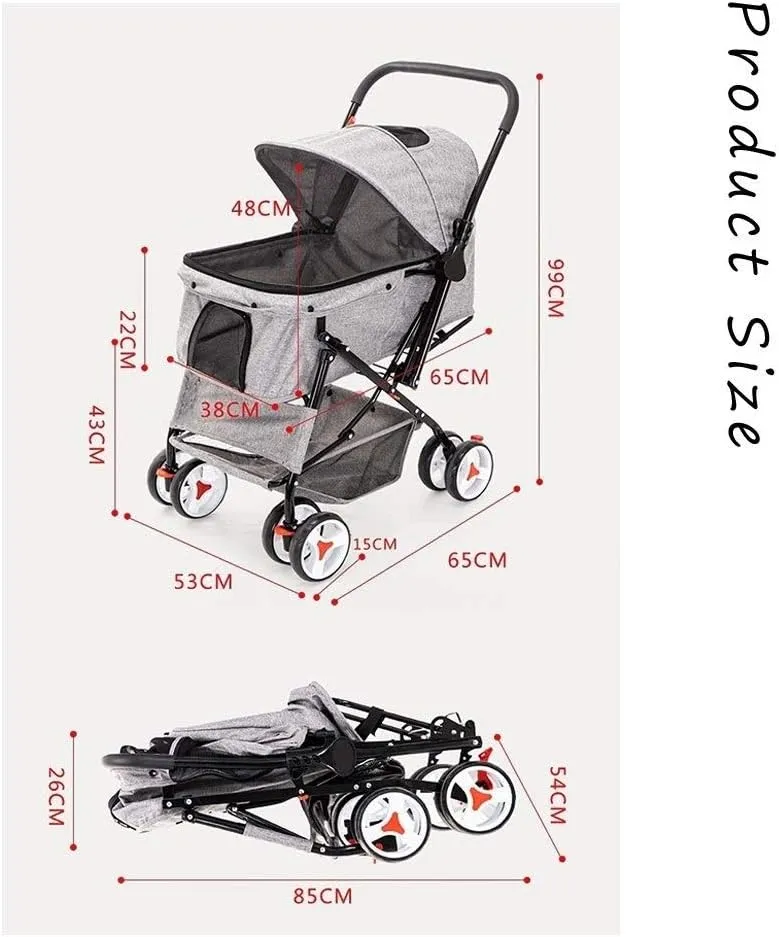 Cat/Dog Stroller Easy One-Hand Fold 4 Wheel Dog Strollers for Medium Small Dogs Reversible Push Handle Pet Stroller Puppy & Kitten Carrier Extended Cockpit (Blue)