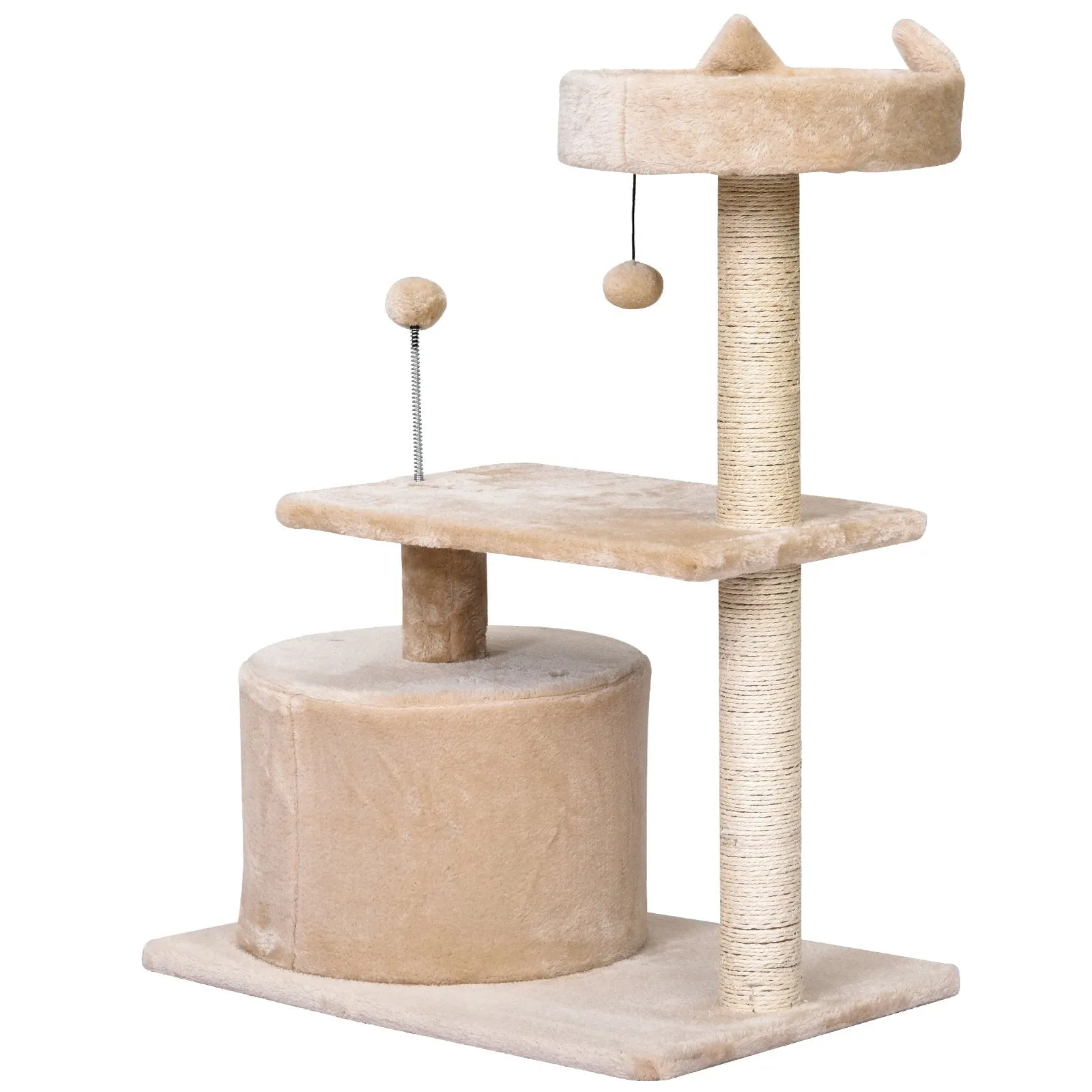 Cats 3-Tier Sisal Rope Scratching Post w/ Toys Beige