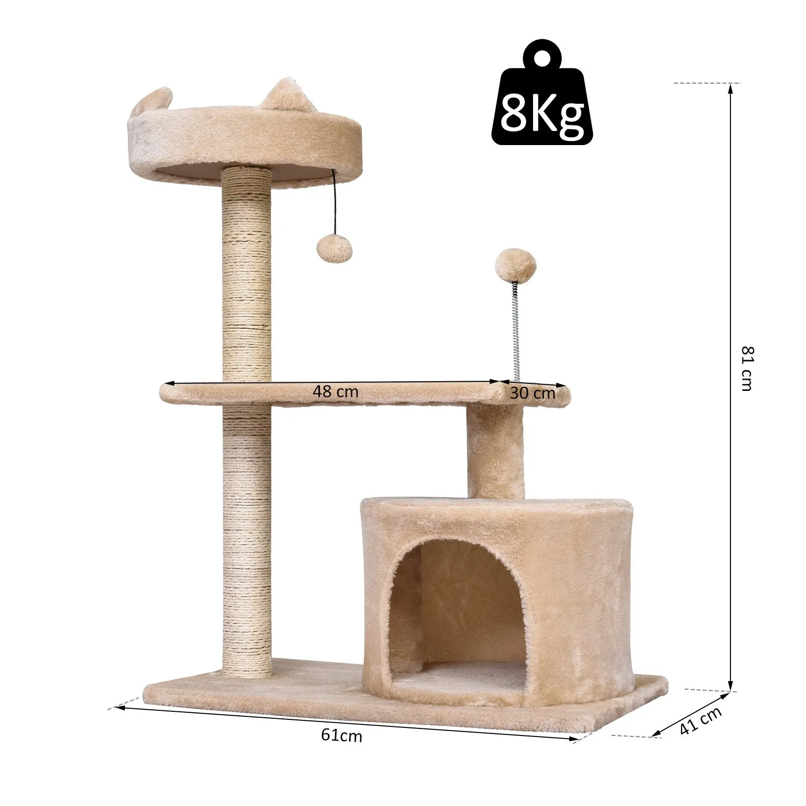 Cats 3-Tier Sisal Rope Scratching Post w/ Toys Beige