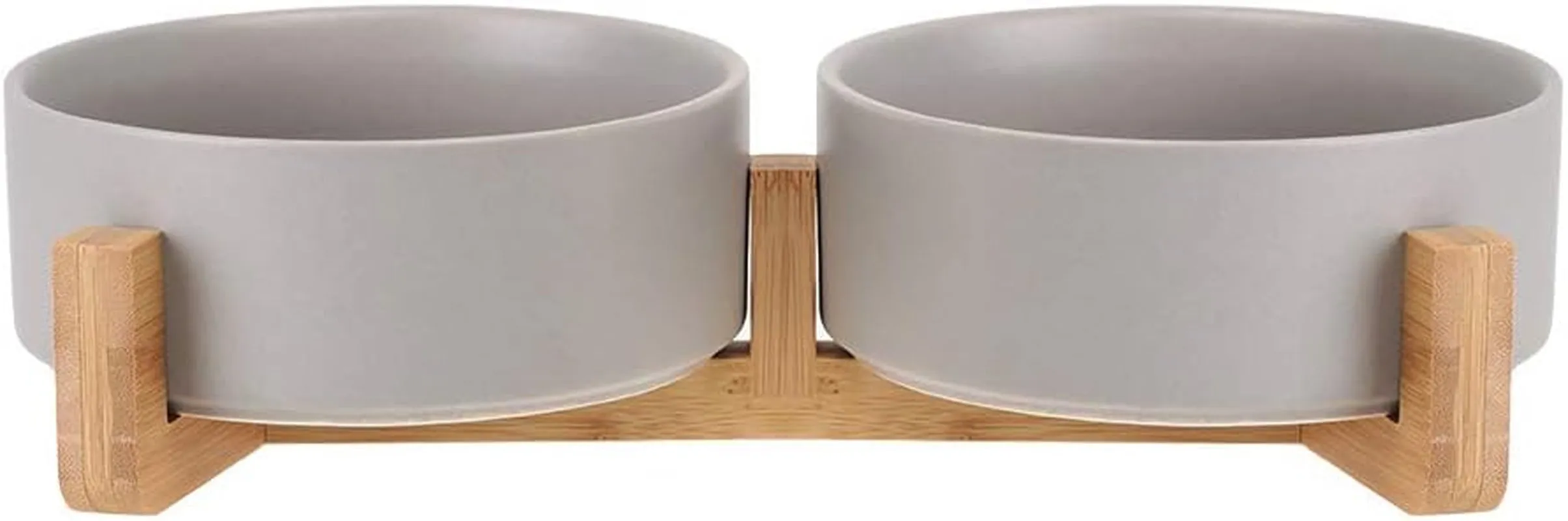 Ceramic Cat Dog Bowl Dish with Wood Stand No Spill Pet Food Water Feeder Cats Small Dogs Set of 2