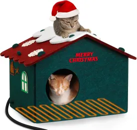 Christmas Heated Cat Bed, Cute Felt Beds for Cats, Scratch Resistant, Christmas Decorations