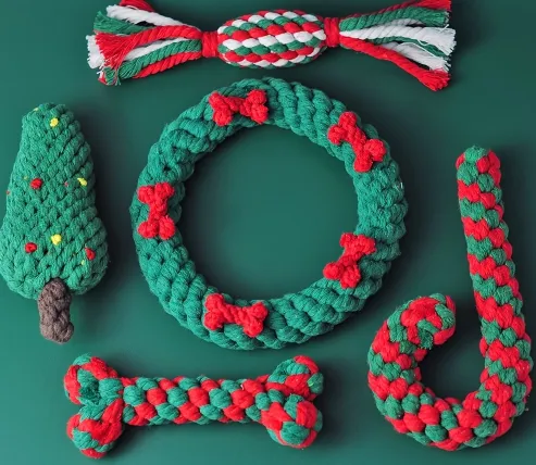 Christmas Stocking with 5 Knotted Rope Chew Toy Set For Dog
