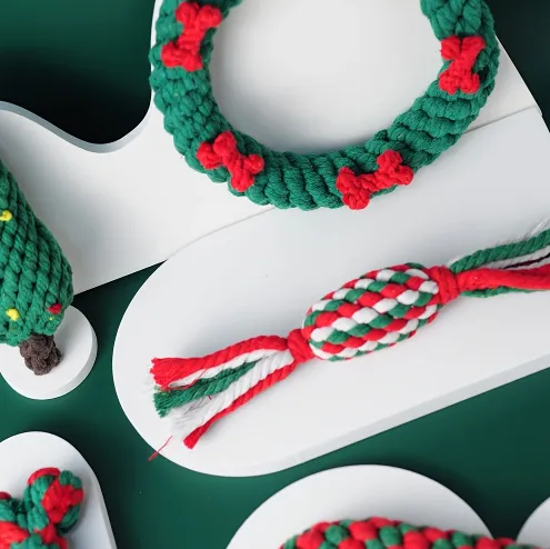 Christmas Stocking with 5 Knotted Rope Chew Toy Set For Dog