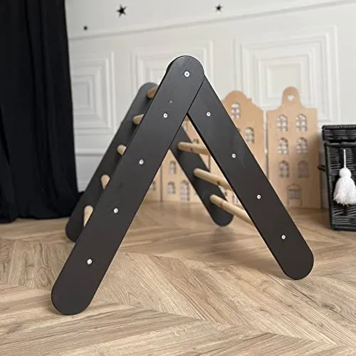 Climbing Triangle House with Foldable 59x61cm Indoor Climbing Frame for Toddler Room, Linen, Cotton (Black/Pink)