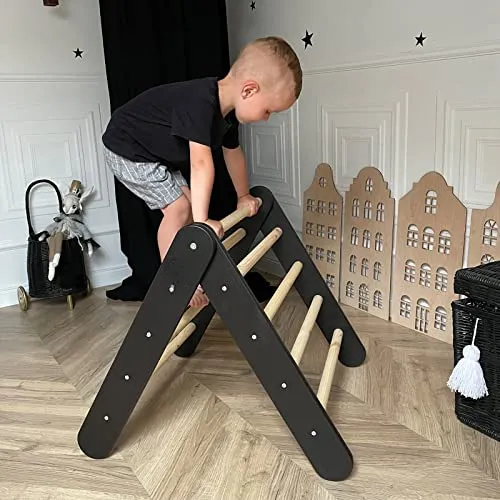 Climbing Triangle House with Foldable 59x61cm Indoor Climbing Frame for Toddler Room, Linen, Cotton (Black/Pink)