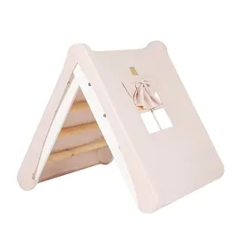 Climbing Triangle House with Foldable 59x61cm Indoor Climbing Frame for Toddler Room, Linen, Cotton (White/Pink)