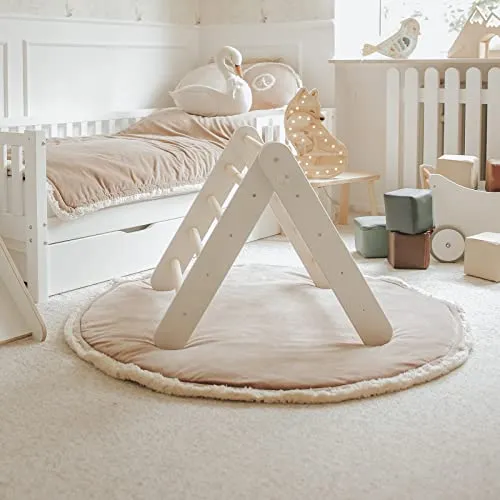 Climbing Triangle House with Foldable 59x61cm Indoor Climbing Frame for Toddler Room, Linen, Cotton (White/Pink)
