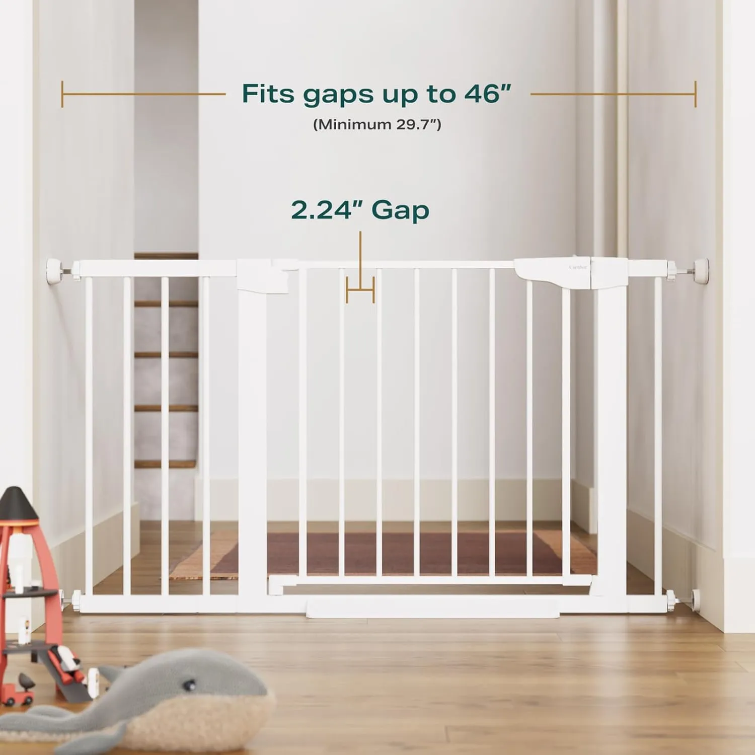 Cumbor 2 Pack 29.7-46" Baby Gate for Stairs, Mom's Choice Awards Winner-Auto Close Dog Gate for doorways, Easy Install Pressure Mounted Pet Gates indoor, Easy Walk Thru Wide Safety Gate for Dog, White